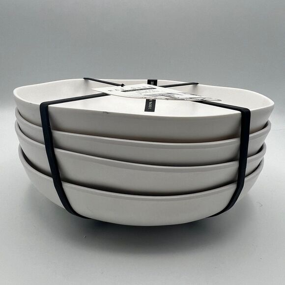 Rae Dunn HANGRY Melamine 9In Dinner Bowls White Black Set of 4 - Picture 4 of 7